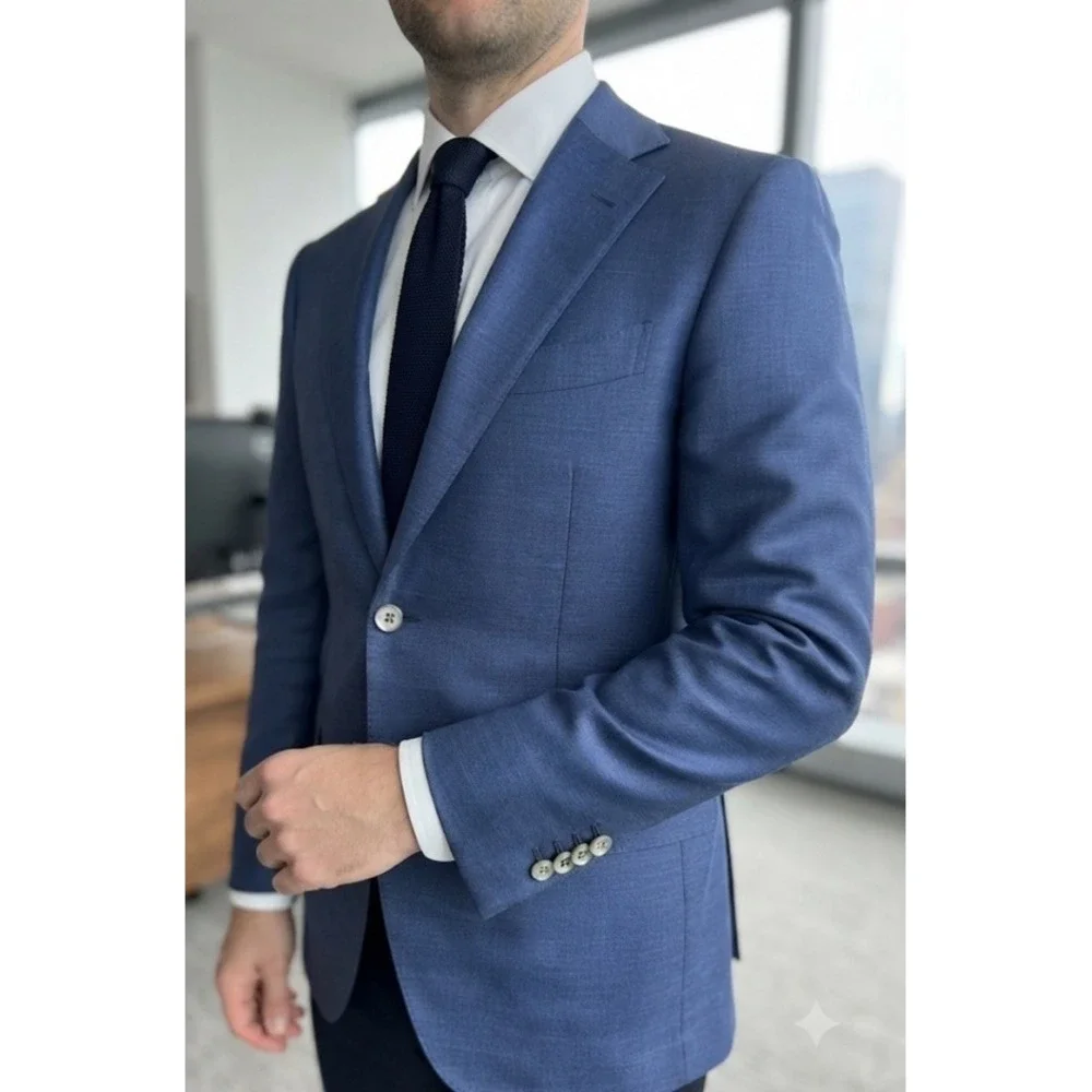 SuitSupply Lazio Blazer Jacket Wool Mens 38S Slim Blue Vitale Barbaris Canonico